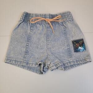 Vintage Acid Wash Denim Shorts Drawstring Waist Surf Patch USA Made Kids 18M